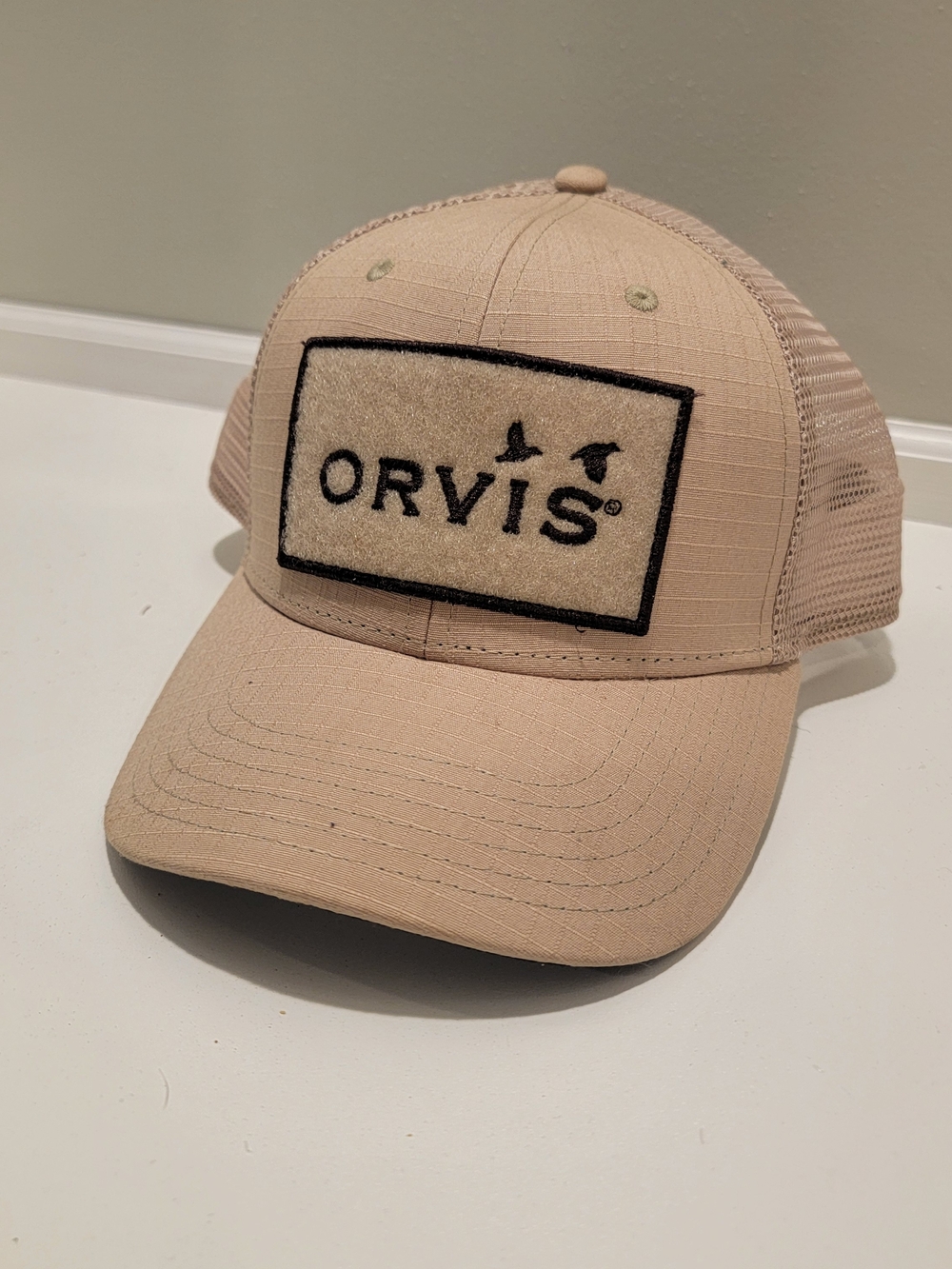 Orvis Tan Trucker Cap with Patch Logo
